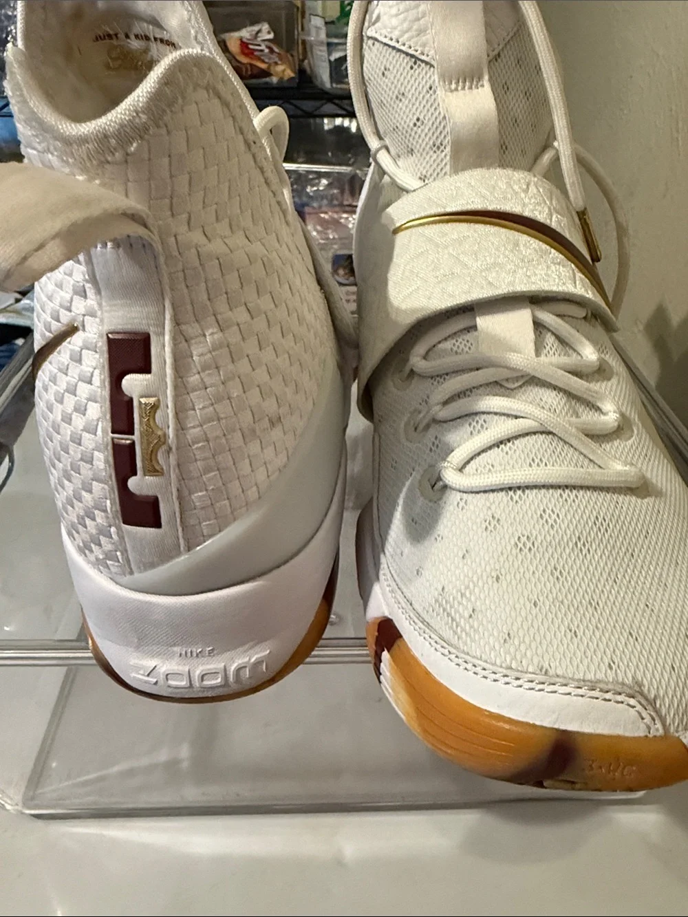 Men's White Basketball Sneakers with Gold Accents